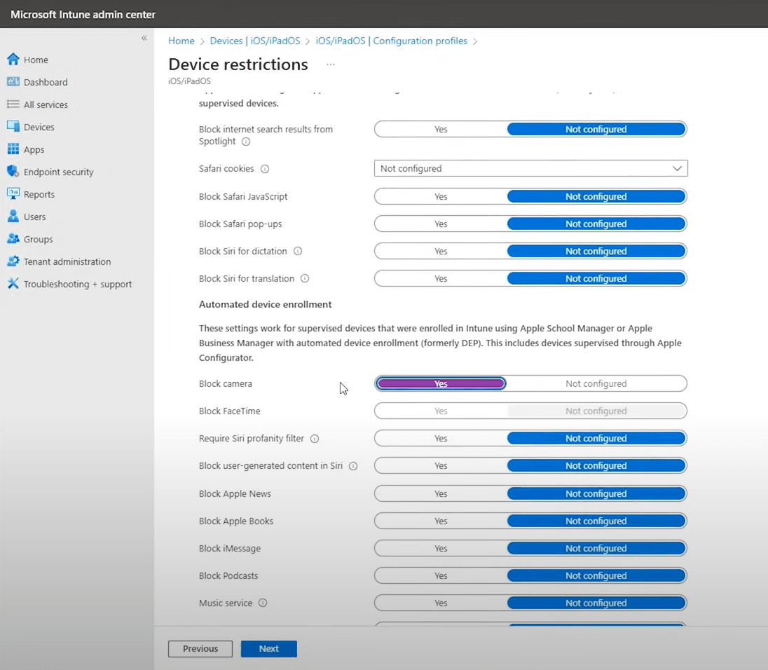 Expanded device restriction settings in Intune