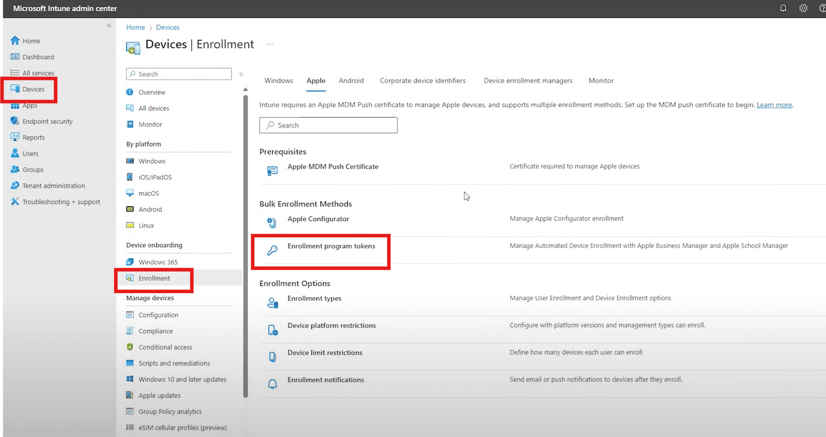 Open Enrollment Program Tokens in Intune